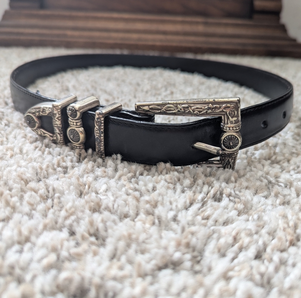 Brighton black leather and silver ornate belt